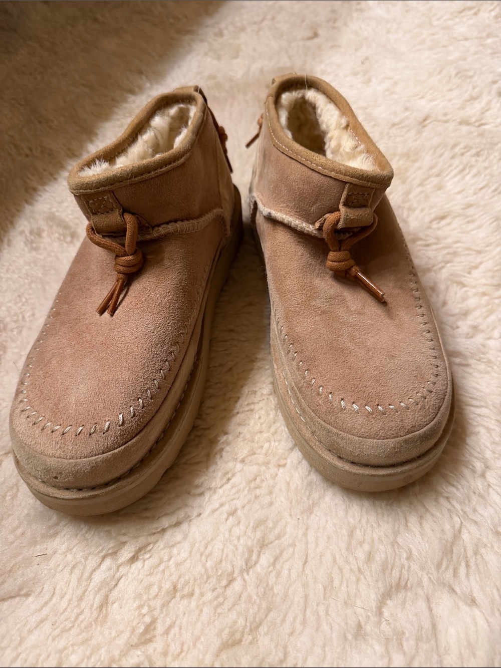 UGG Women's Suede Shearling-Lined Ankle Booties in Chestnut